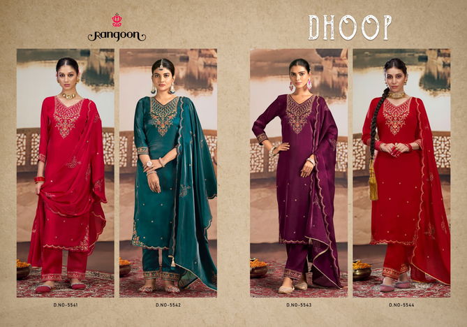 Dhoop By Rangoon Satin Crape Embroidery Kurti With Bottom Dupatta Wholesale Shop In Surat